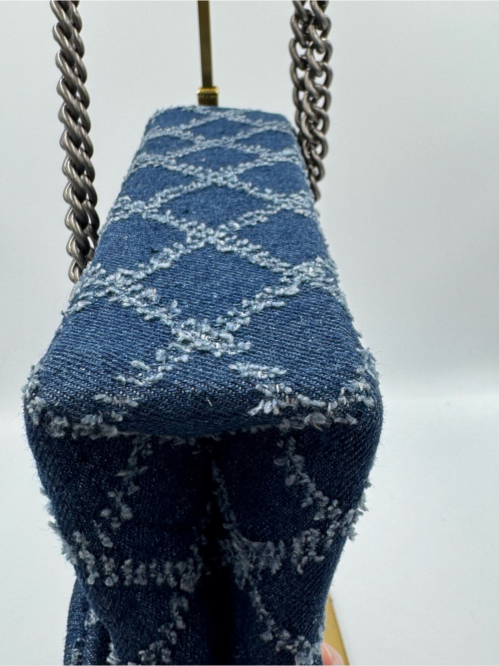 Kurt Geiger Brixton Denim Quilted Two-Way Bag w/ Pewter Tone Hardware & Dust Bag - Picture 8 of 13